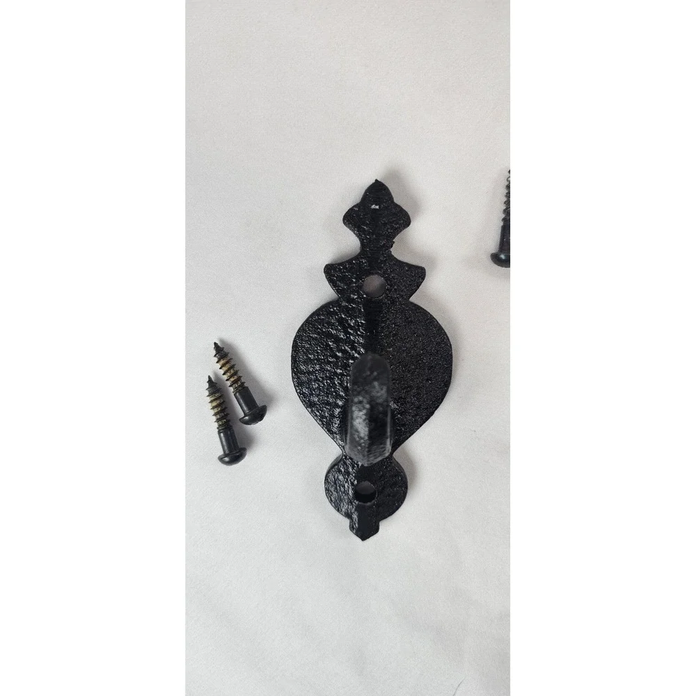2 Vintage Cast Iron Wall Hooks Black Ornate Rustic Coat Hat Hooks Primitive